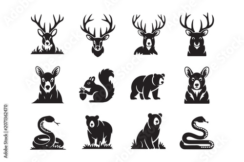 Animal silhouettes collection black and white graphic style