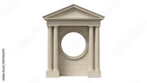 Fényképezés Classical stone facade with columns and circular window, isolated on transparent