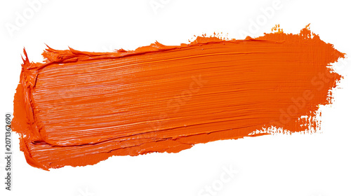 Tableau sur toile Thick orange oil paint stroke with visible brush texture, isolated on transparen