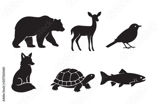 Animal silhouettes collection black shapes on a white background