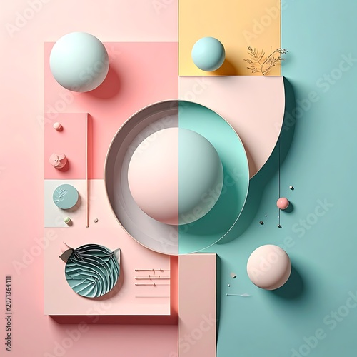 Geometric shapes in pastel colors arrangement.