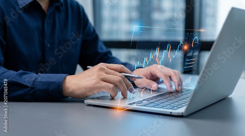 фотографія businessman analyzing financial market data and digital investment charts using