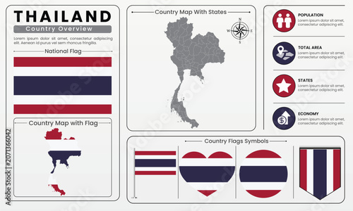Thailand Country Map Flag Infographic Vector Illustration Set