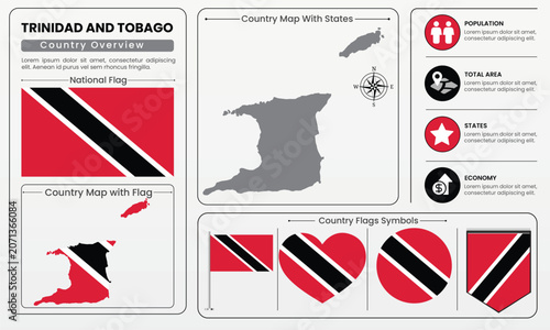 Trinidad and Tobago Country Map Flag Infographic Vector Set