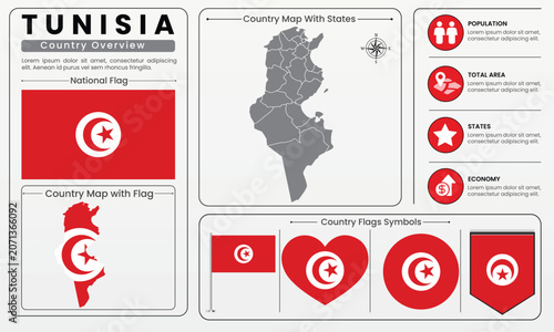 Tunisia Country Map Flag Infographic Vector Illustration Set