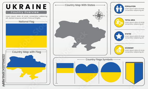 Ukraine Country Map Flag Infographic Vector Illustration Set