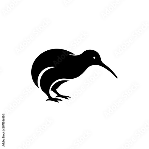 Minimalist kiwi bird silhouette icon design featuring clean vector lines on a solid white background