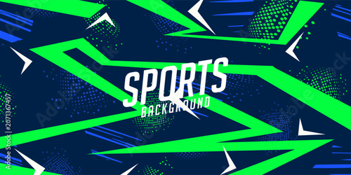 Dynamic blue and green halftone background with sharp lightning shapes for sport themes