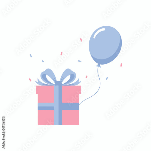 Pink Gift Box and Blue Balloon
