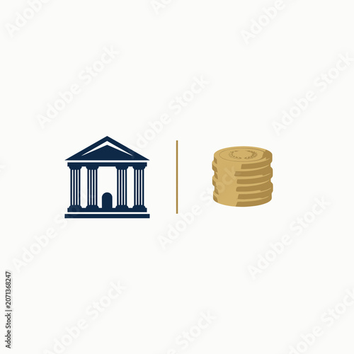 Bank and Gold Coins Vector