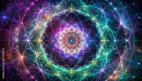Vibrant Cosmic Mandala - A Symphony of Colors and Geometric Harmony.