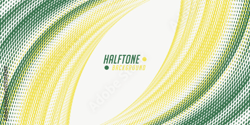 Abstract green and yellow vector background with flowing halftone dots wave pattern suitable for eco friendly nature and bio technology concepts and organic designs