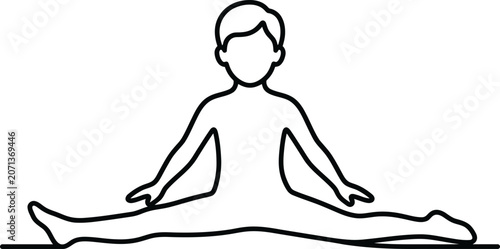 Tableau sur toile A black and white line drawing of a person sitting in a straddle split pose