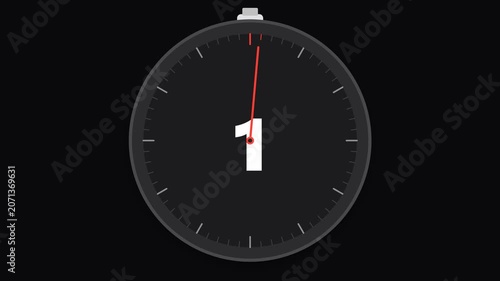 Countdown Timer Animation Displaying Decreasing Numbers with a Red Second Hand for Video Projects