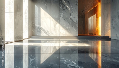 Modern interior design with reflective floor.