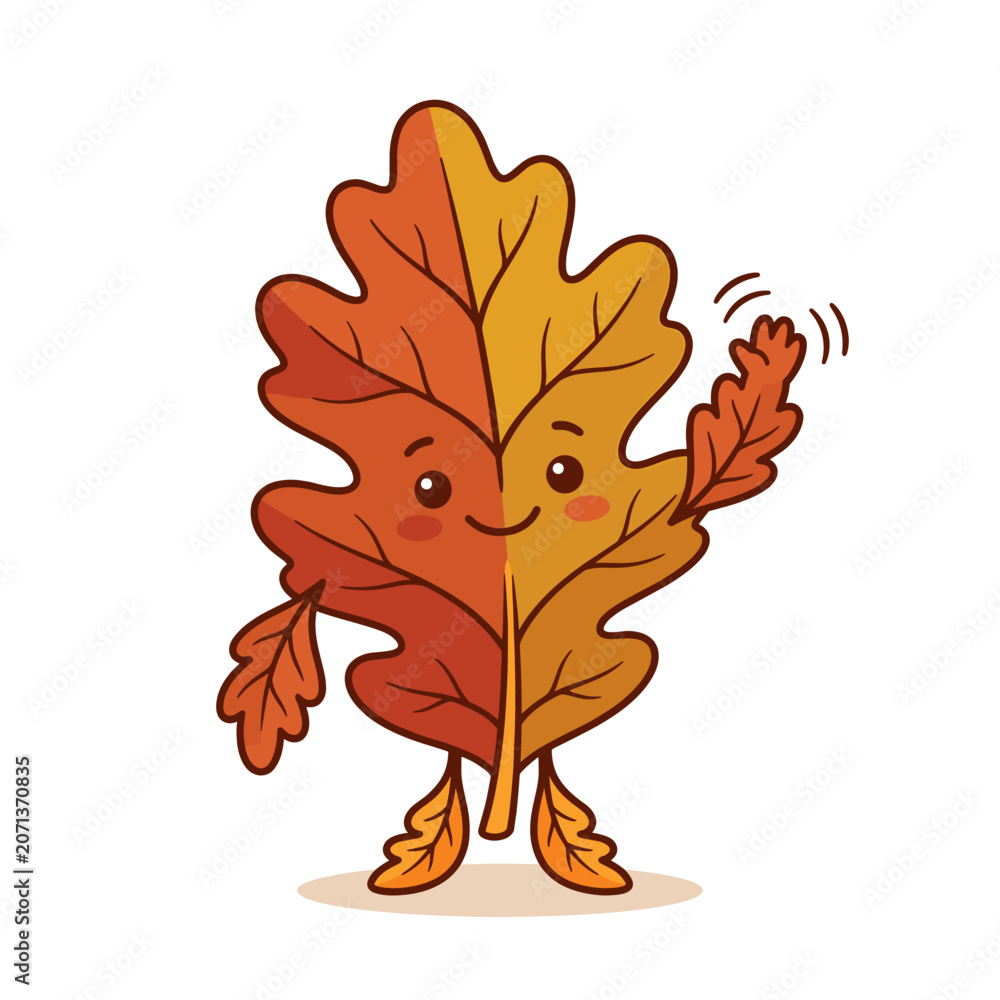 Fototapeta premium Cute autumn leaf character waving hello