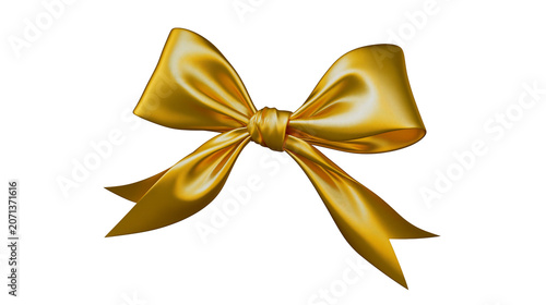 Fotografija Shiny golden satin ribbon bow, isolated on transparent background for festive oc