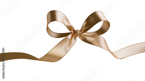 Tablou pe pânză Golden satin ribbon tied in a bow, isolated on transparent background