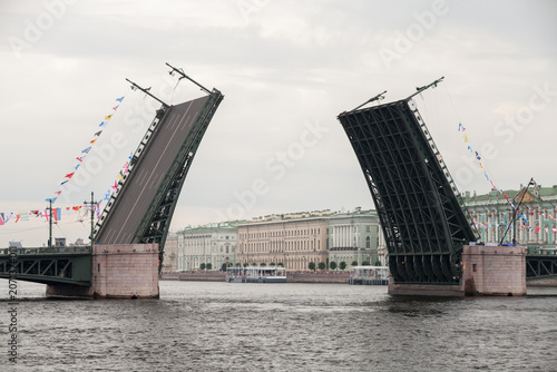 Foto The Palace Bridge, a rare case of raising the bridge in the daytime