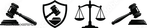 Foto Law gavel and scales icon set for legal services isolated on transparent background for court justice or attorney business