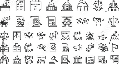 Flat set of political and civic action icons