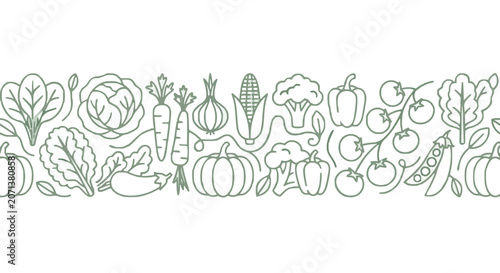 Hand Drawn Vegetable Border with Fresh Organic Farm Produce Line Art Illustration