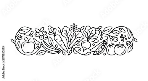 Vintage Floral Ornamental Border with Botanical Line Art Decorative Design