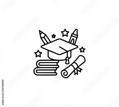 Education and Graduation Line Icon Isolated on Gray Background