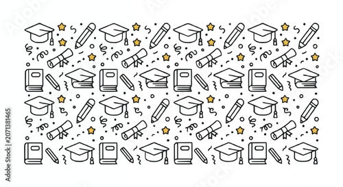 Education and Graduation Line Icons Seamless Pattern Background