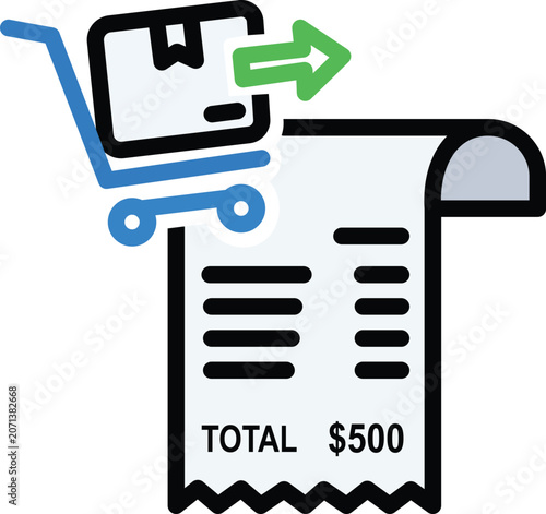 Canvas-taulu Shopping cart arrow pointing to receipt with total500 shoppingcart blue dollar