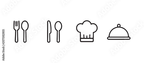 Restaurant and Food Service Line Icons Collection Isolated on Gray Background