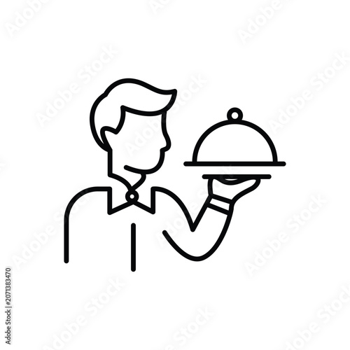 Waiter Food Service Line Icon Vector for Restaurant and Hospitality