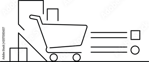 Canvas-taulu Minimalist shopping cart with checkout symbols and circle shoppingcart lineart c