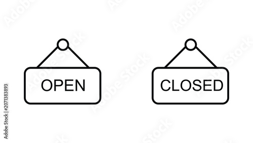 Open and Closed Hanging Sign Line Icon Vector for Business Store Status
