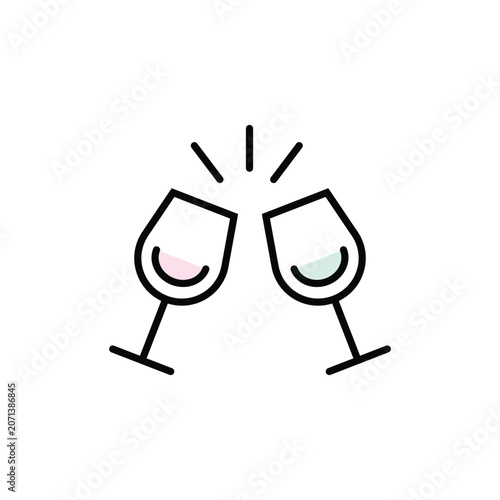 Champagne Glasses Toast Icon Line Art Vector Isolated on White Background