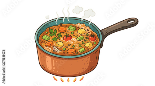 Fotografie Steaming hot pan of vegetable stew.
