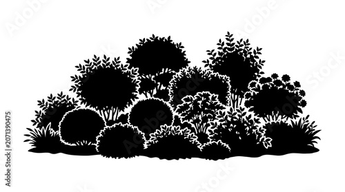 Obraz na plátně CAD tree lines Tree Black silhouette garden plants, bushy shrubs, foliage landsc