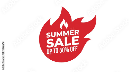 Cuadro en lienzo Summer Sale Flame Badge Hot Discount Promotion Up To 50 Percent Off Red Sticker