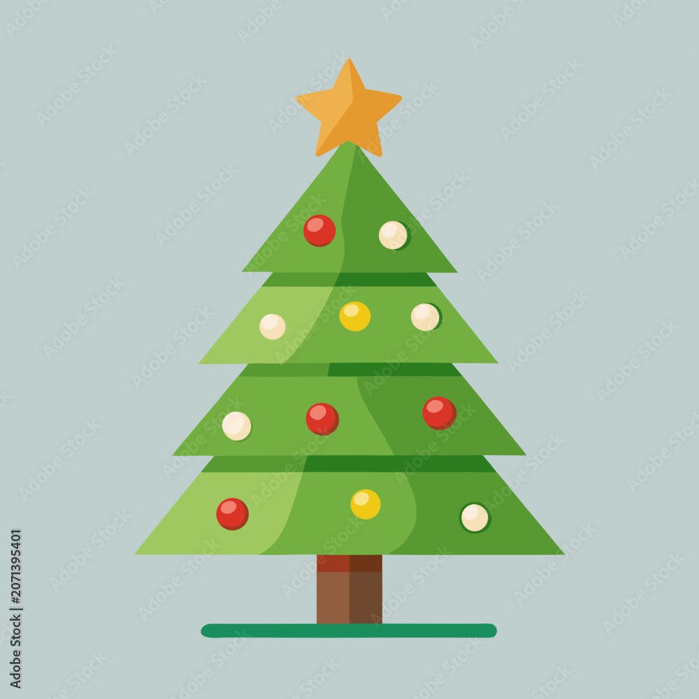 Fototapeta premium Flat vector illustration of a decorated christmas tree
