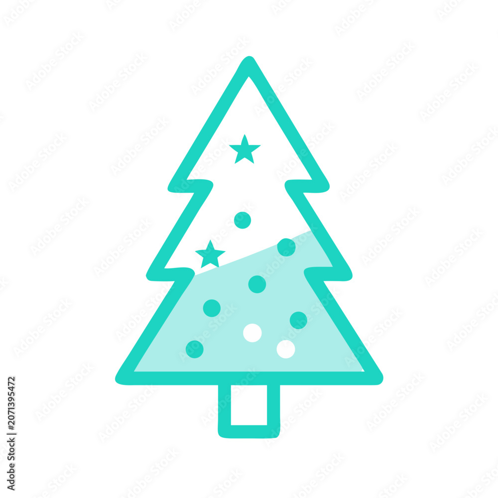 Fototapeta premium Stylized christmas tree icon with stars and ornaments