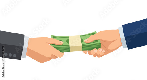 Obraz na płótnie Hand giving money to another person in business deal or payment transaction concept representing salary bribe loan or investment in professional setting