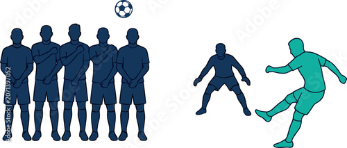 Quadro su tela Vector graphic illustration featuring a soccer player kicking a penalty free kic