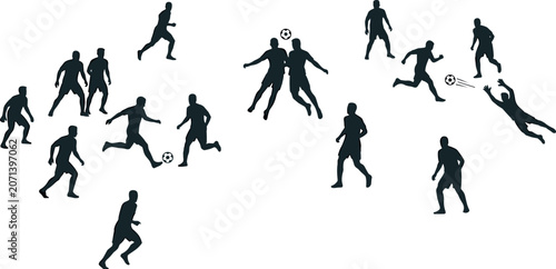Cuadro en lienzo Vector retro monochrome illustration set featuring various soccer football playe