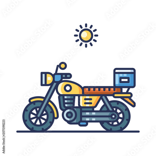 Motorcycle Touring Adventure Bike with Luggage for Road Trip Travel Vector Illustration