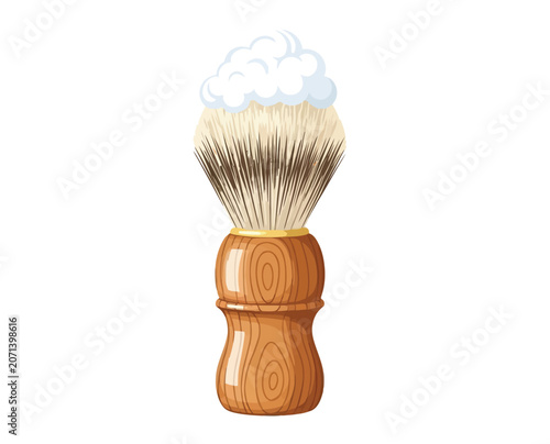 Fényképezés Shaving brush with white foam soap lather for grooming and daily hygiene routine isolated on white background digital illustration for men skincare cosmetic tools