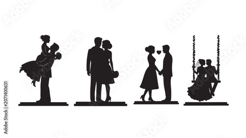 Silhouettes of diverse professionals walking with briefcases and bags at dusk.