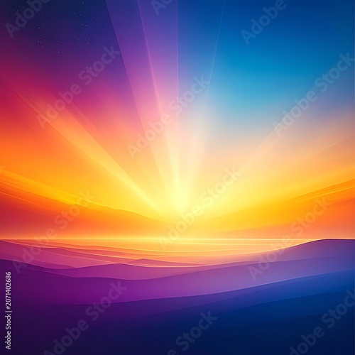 Vibrant sunset over mountain landscape horizon.