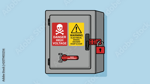 Tableau sur toile Electrical Panel Box with Warning Labels and Lockout Hasp