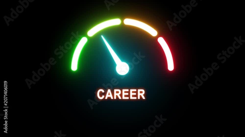 Career Meter Gauge Animation with Neon Indicator, Confidence Level Display, Reliability and Security Concept, Futuristic Digital Interface. animation