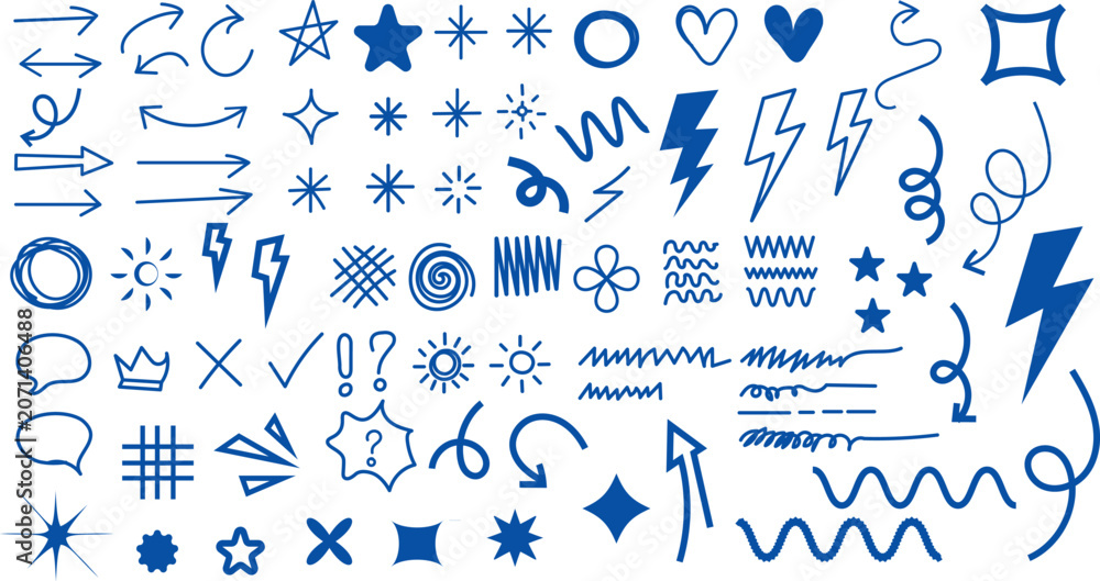 Obraz premium Arrow line hand drawn icon set for multimedia educational applications and personal blogging navigation systems, containing clean flat vector illustration elements in an isolated